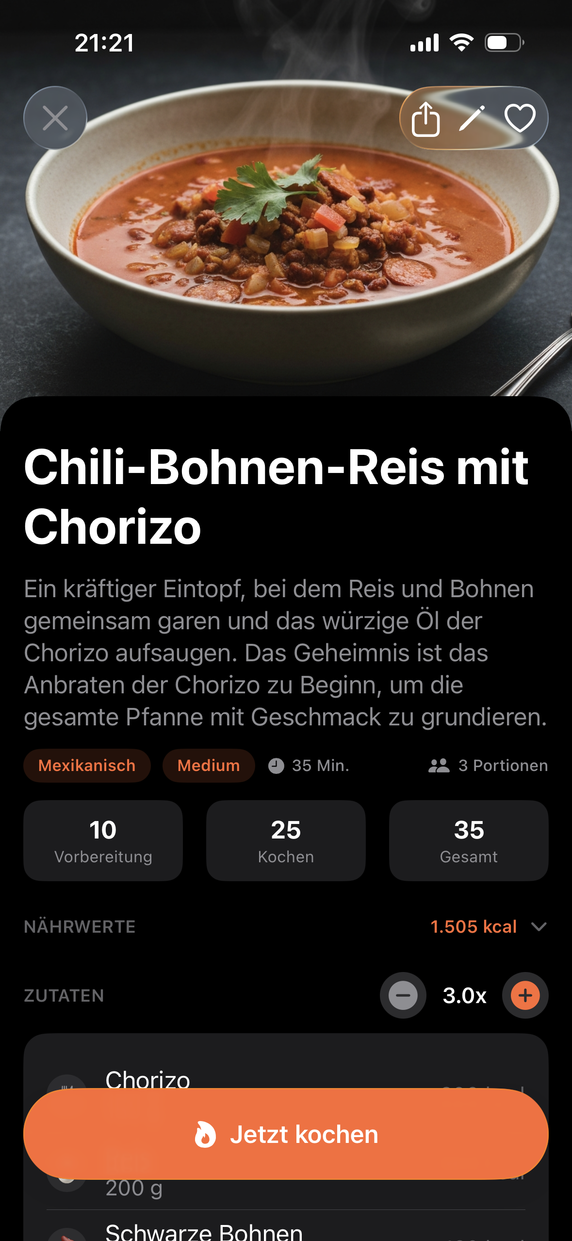 Flamiq Rezept-Detailansicht mit Zutaten und Makros